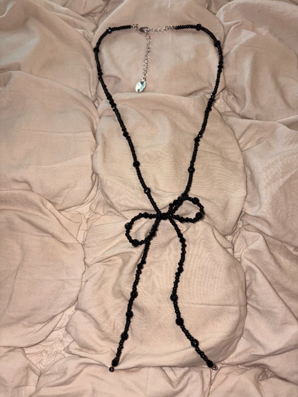 Anthropologie Coquette Black Beaded Bow Lariat Necklace